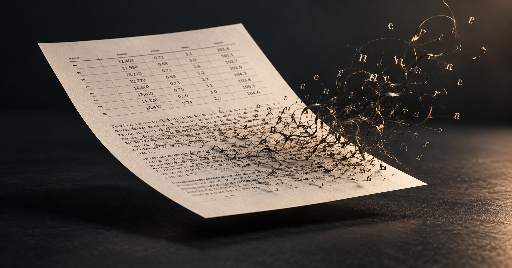 A financial table stays intact while the explanation beneath it unravels.